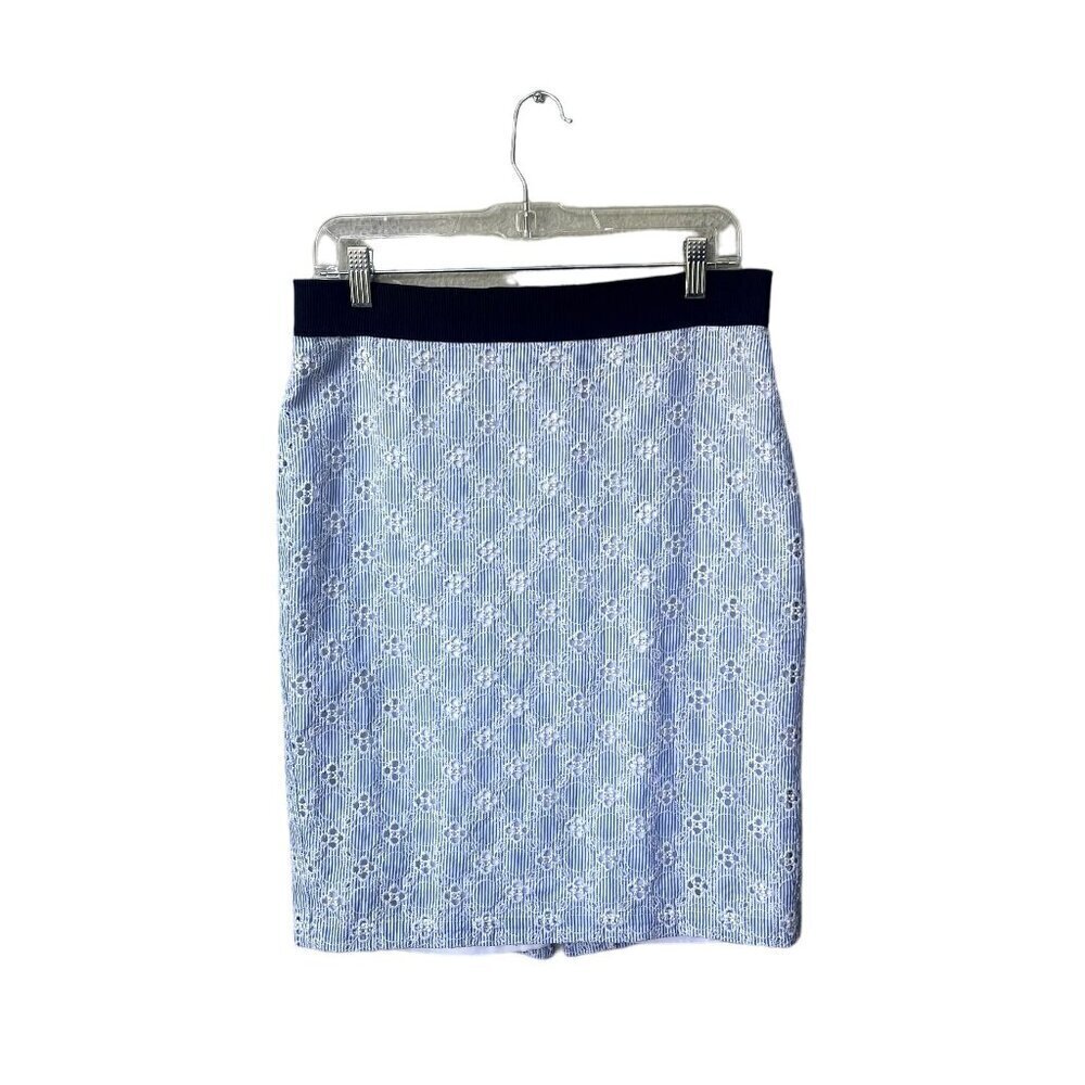 Ann Taylor Navy Blue Size 8‎ Seersucker Eyelet Embroidered Pencil Mini Skirt
